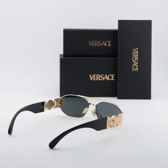 Versace VE2287 100287 Rectangle Sunglasses – Gold / Grey Versace VE2287 Sunglasses 100287 Gold - eye-oo.com main image 2